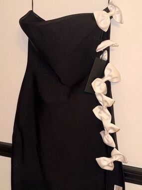 Fashion Nova Black Dress with White Bow Accents Prom Event Wedding M